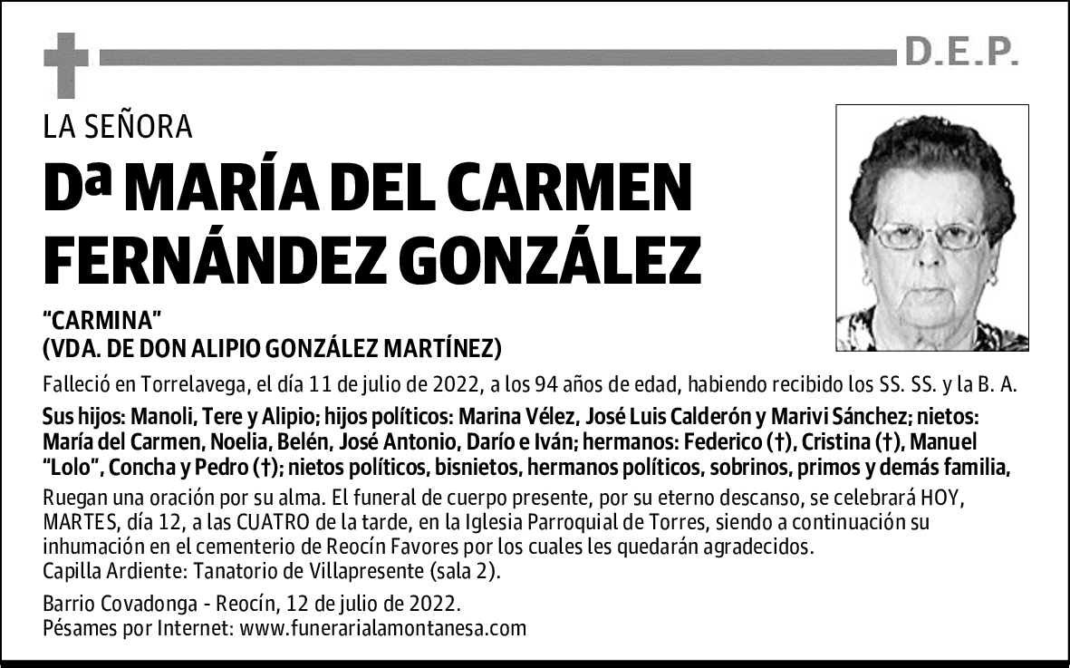 DOÑA MARÍA DEL CARMEN FERNÁNDEZ GONZÁLEZ