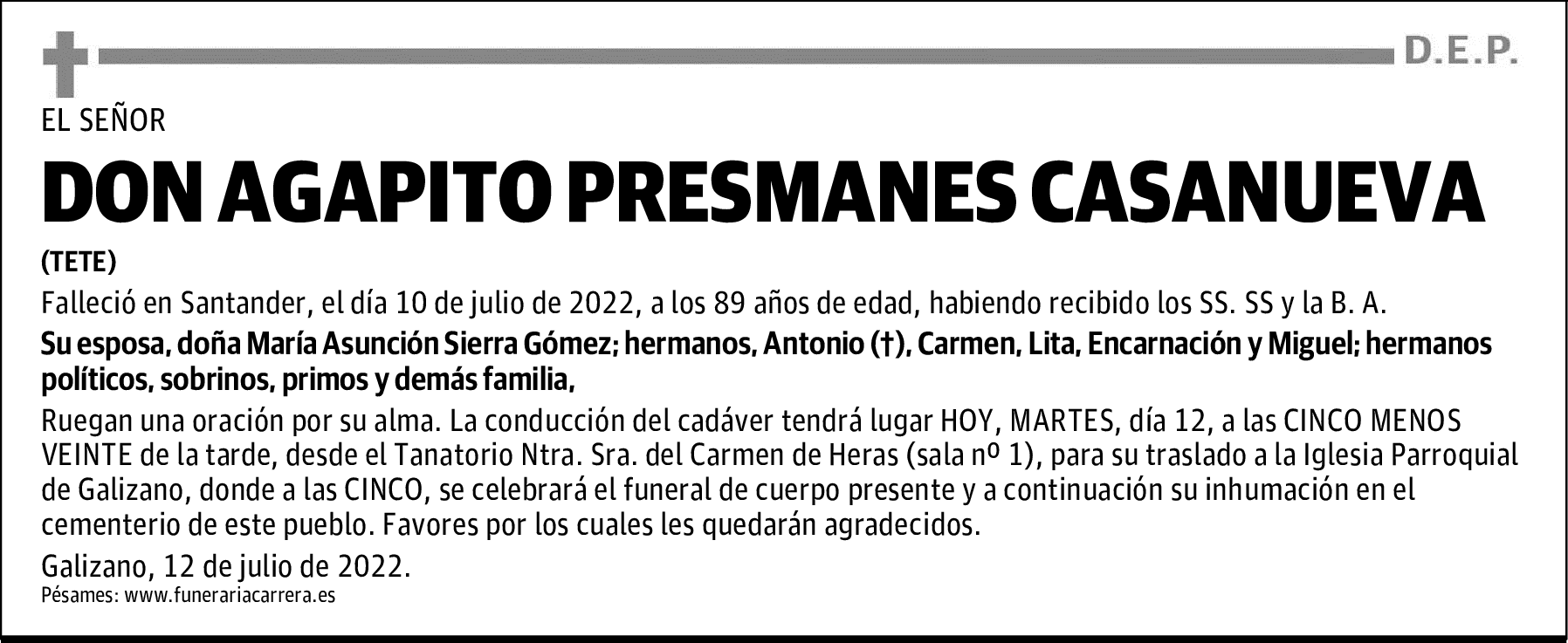 DON AGAPITO PRESMANES CASANUEVA