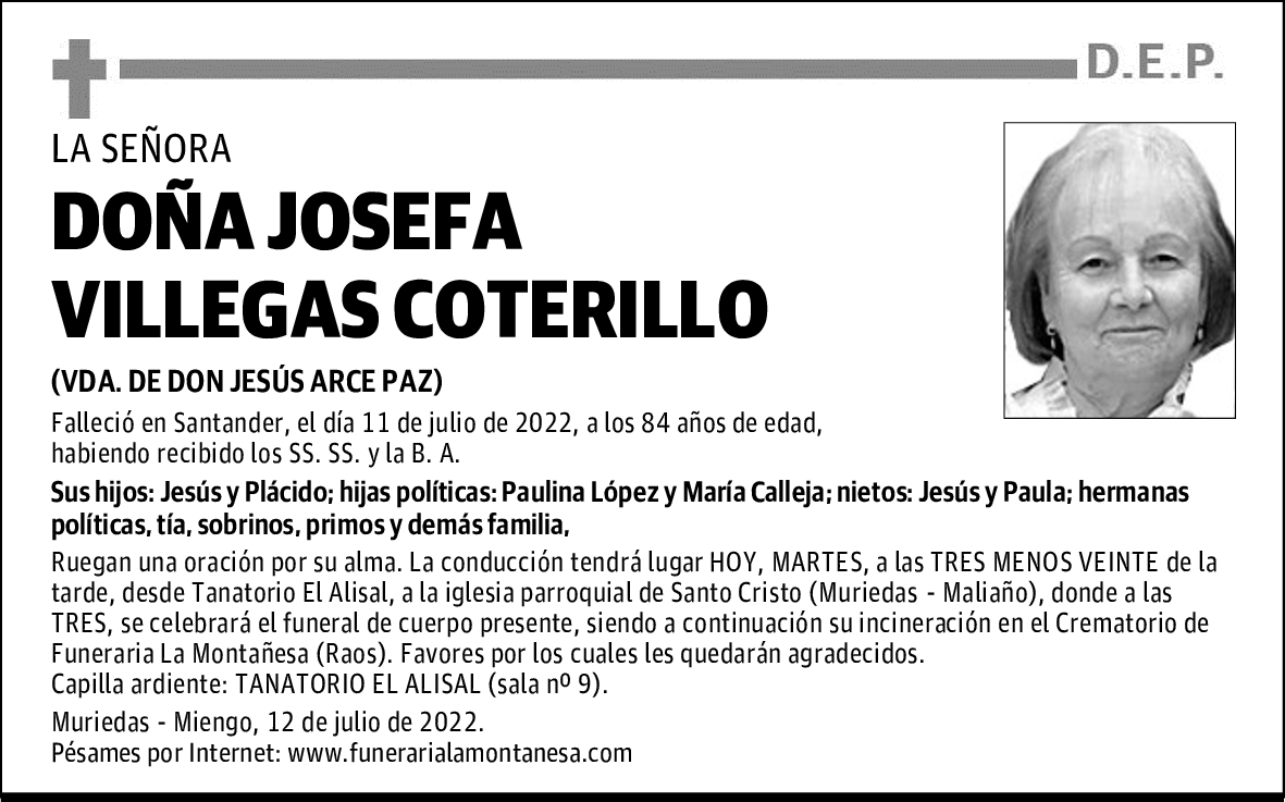 DOÑA JOSEFA VILLEGAS COTERILLO