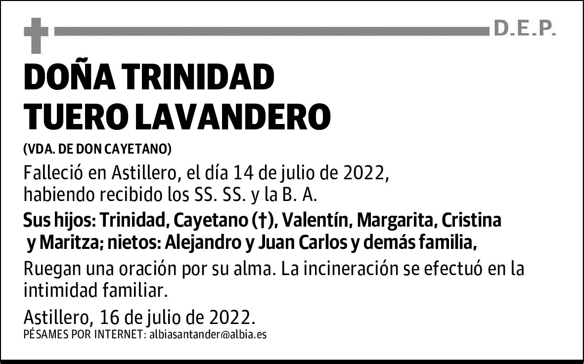 DOÑA TRINIDAD TUERO LAVANDERO