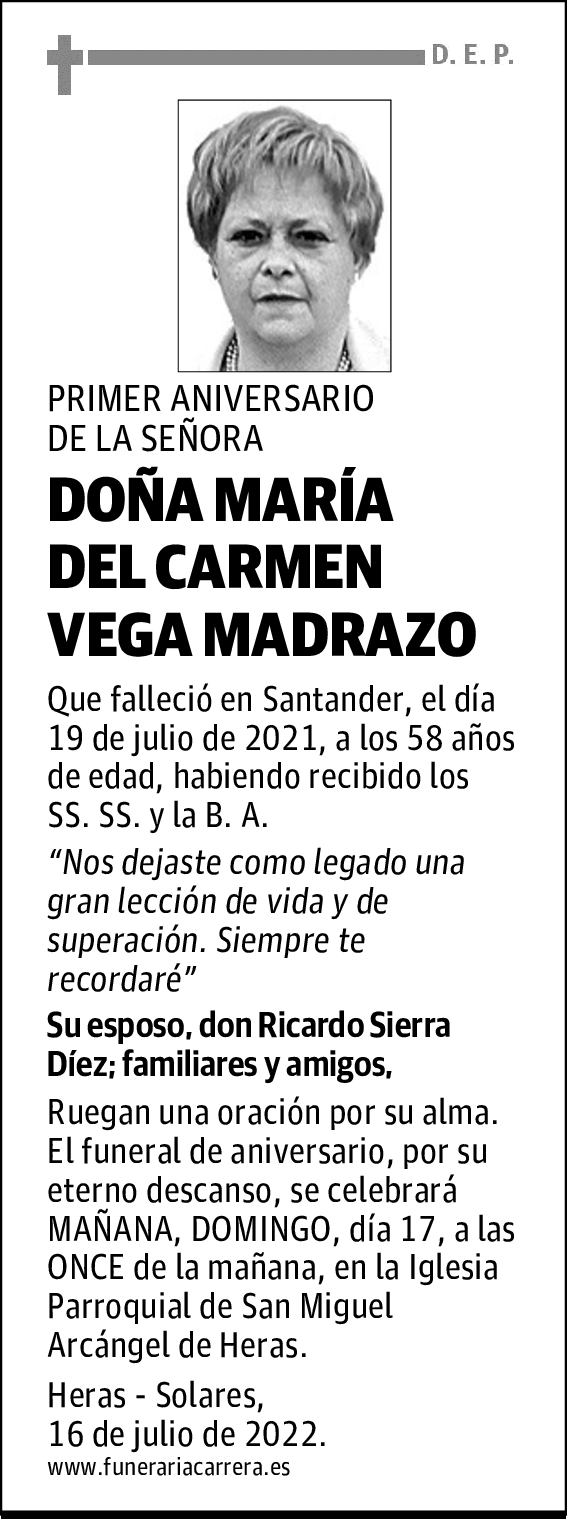 DOÑA MARÍA DEL CARMEN VEGA MADRAZO