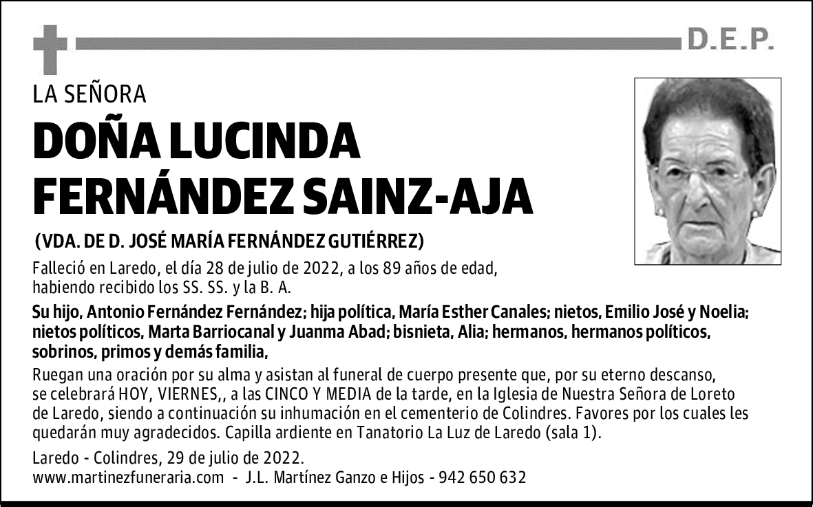 Dª LUCINDA FERNÁNDEZ SAINZ-AJA