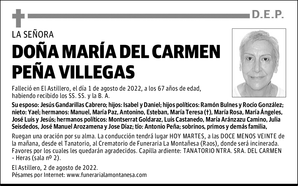 DOÑA MARÍA DEL CARMEN PEÑA VILLEGAS