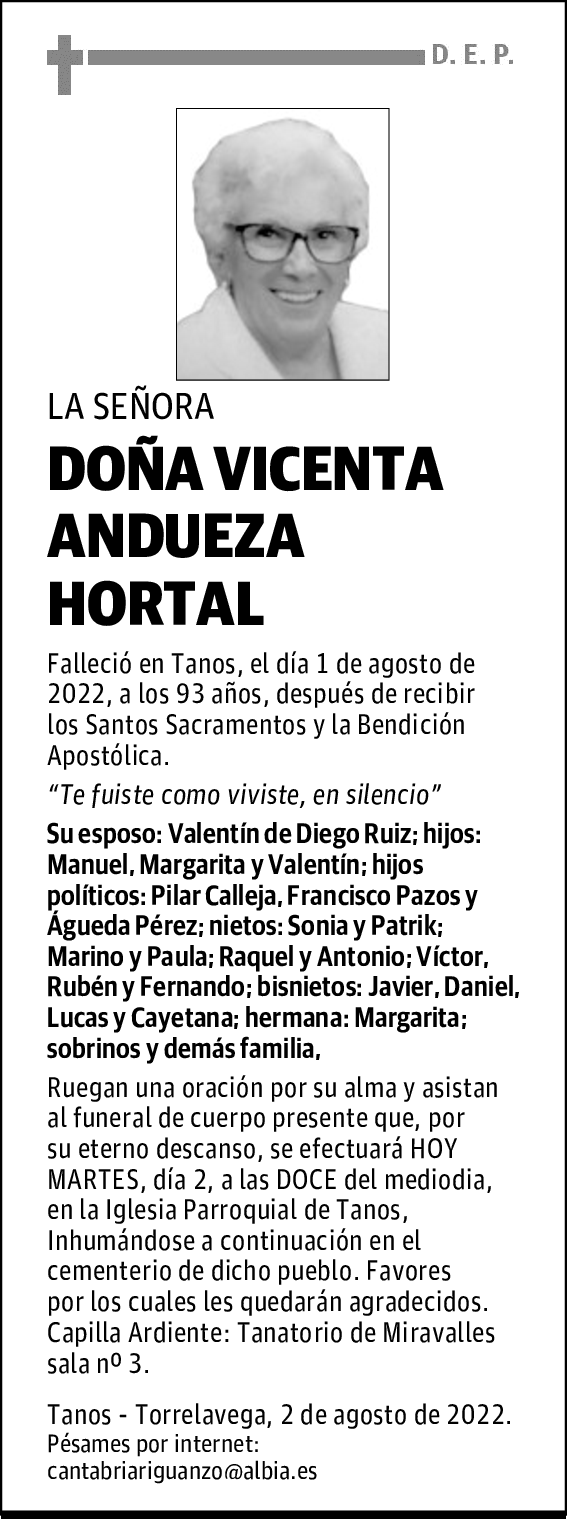 DOÑA VICENTA ANDUEZA HORTAL
