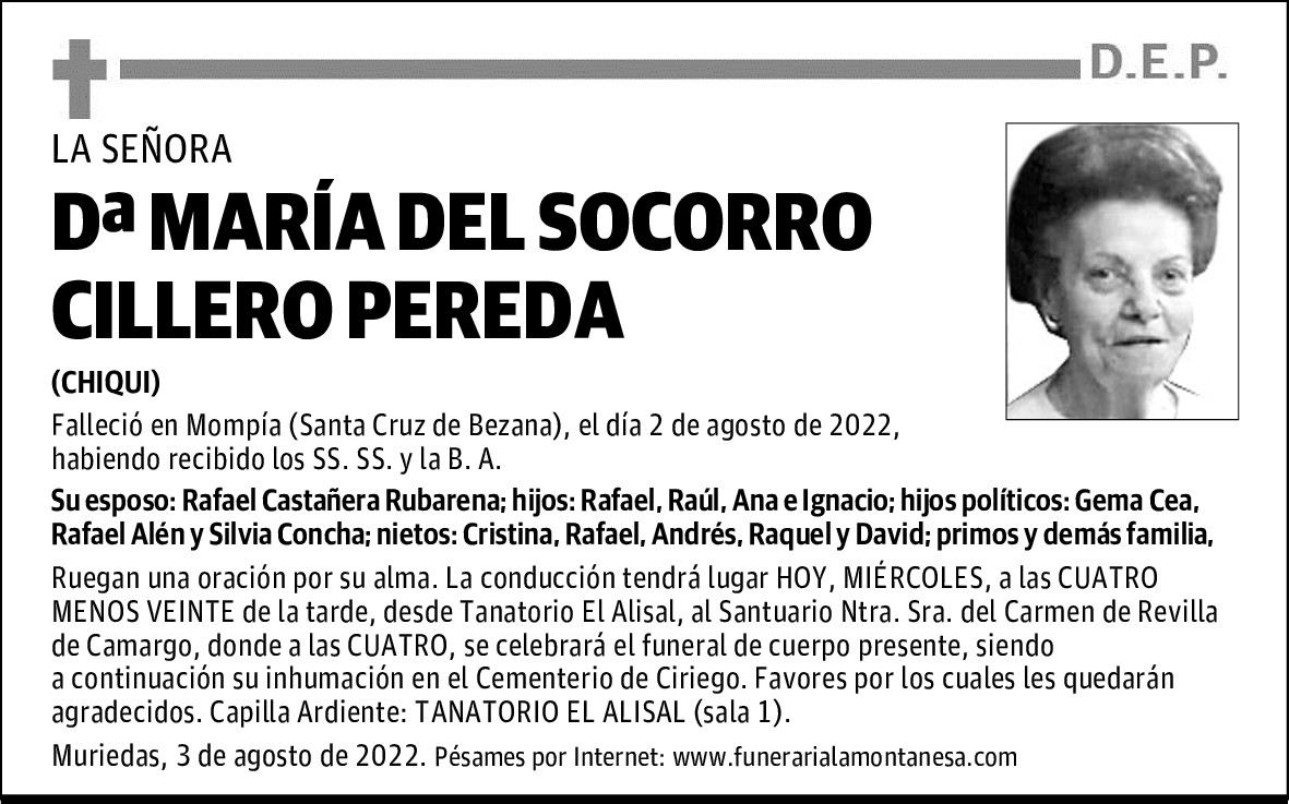 DOÑA MARÍA DEL SOCORRO CILLERO PEREDA