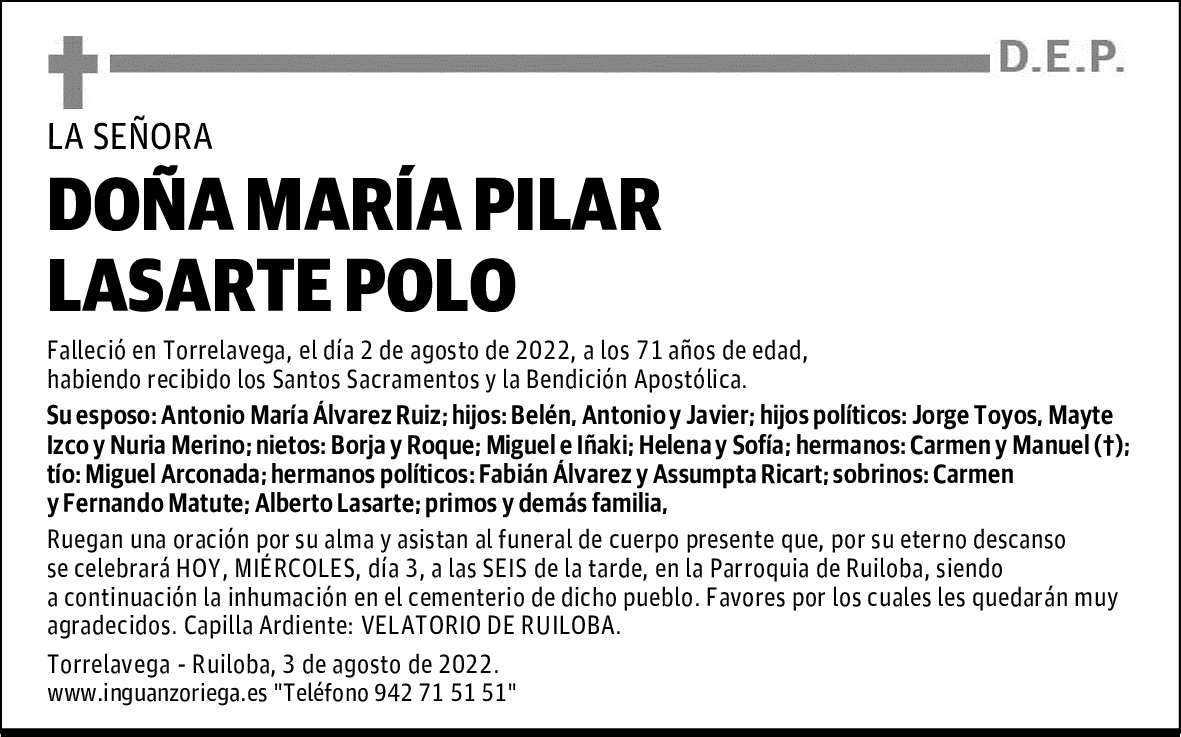 DOÑA MARÍA PILAR LASARTE POLO