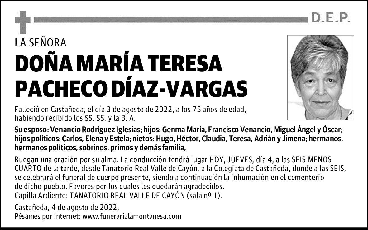 DOÑA MARÍA TERESA PACHECO DÍAZ-VARGAS