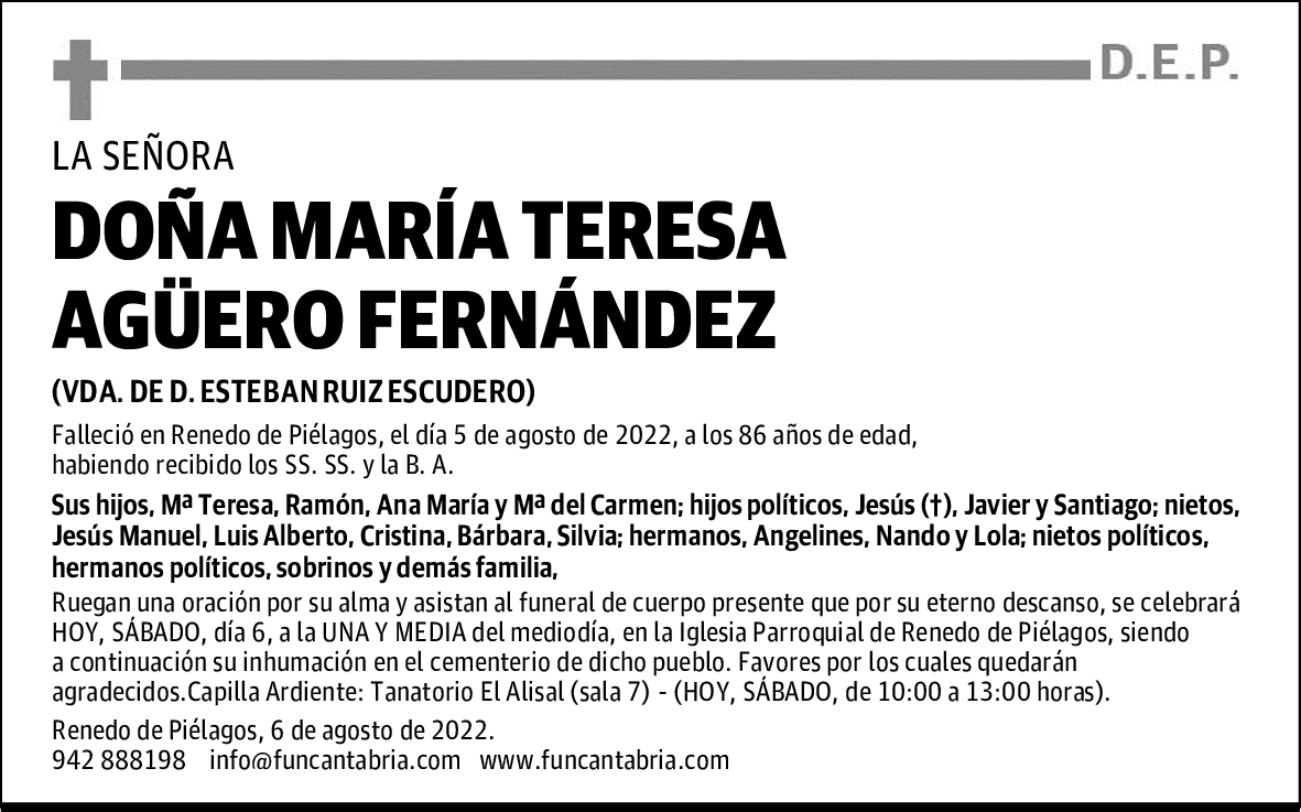 DOÑA M.ª TERESA AGÜERO FERNÁNDEZ