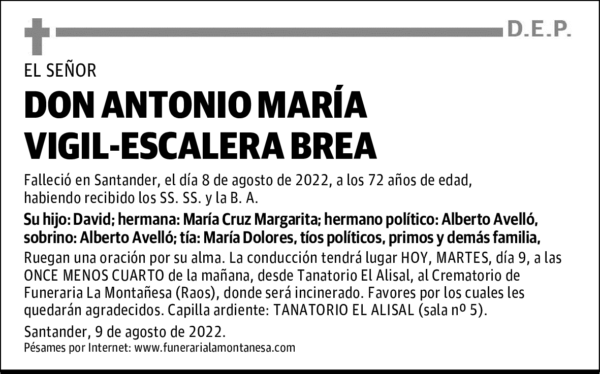 DON ANTONIO MARÍA VIGIL-ESCALERA BREA