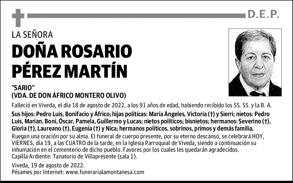 DOÑA ROSARIO PÉREZ MARTÍN