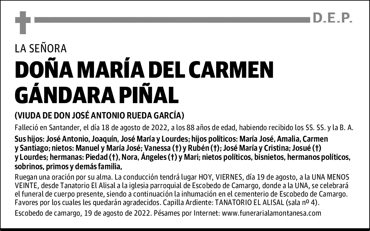 DOÑA MARÍA DEL CARMEN GÁNDARA PIÑAL
