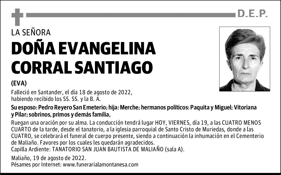 DOÑA EVANGELINA CORRAL SANTIAGO