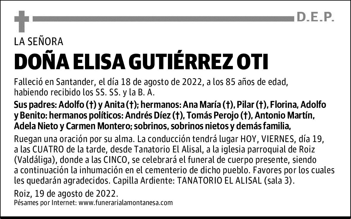 DOÑA ELISA GUTIÉRREZ OTI