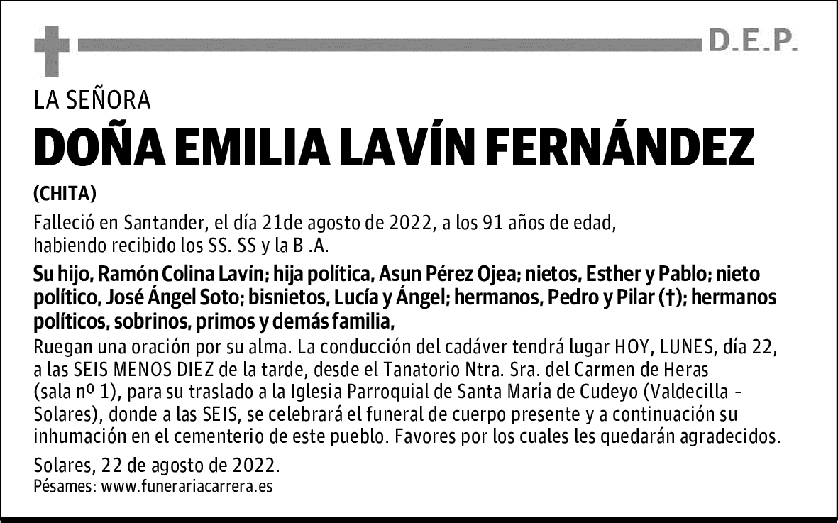 DOÑA EMILIA LAVÍN FERNÁNDEZ