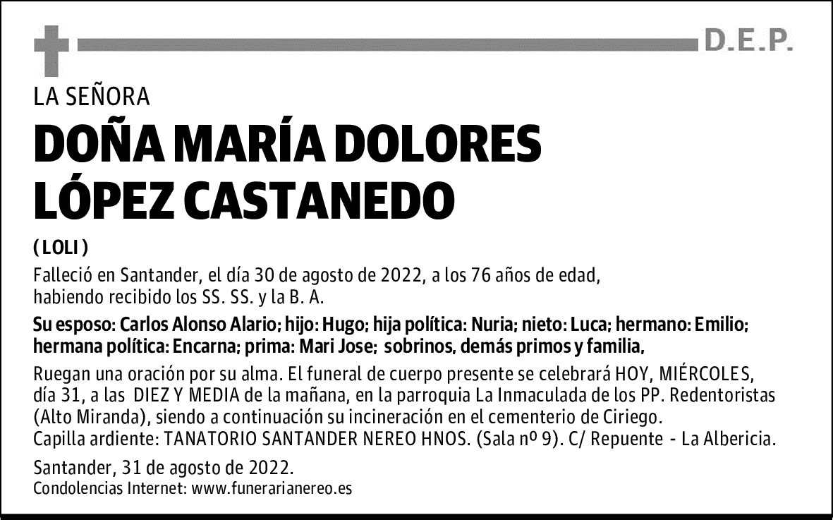 DOÑA MARÍA DOLORES LÓPEZ CASTANEDO