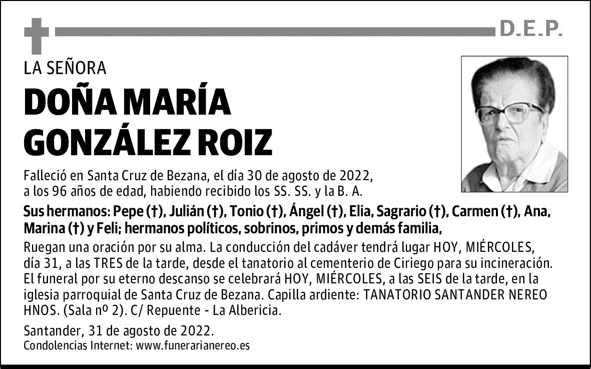 DOÑA MARÍA GONZÁLEZ ROIZ