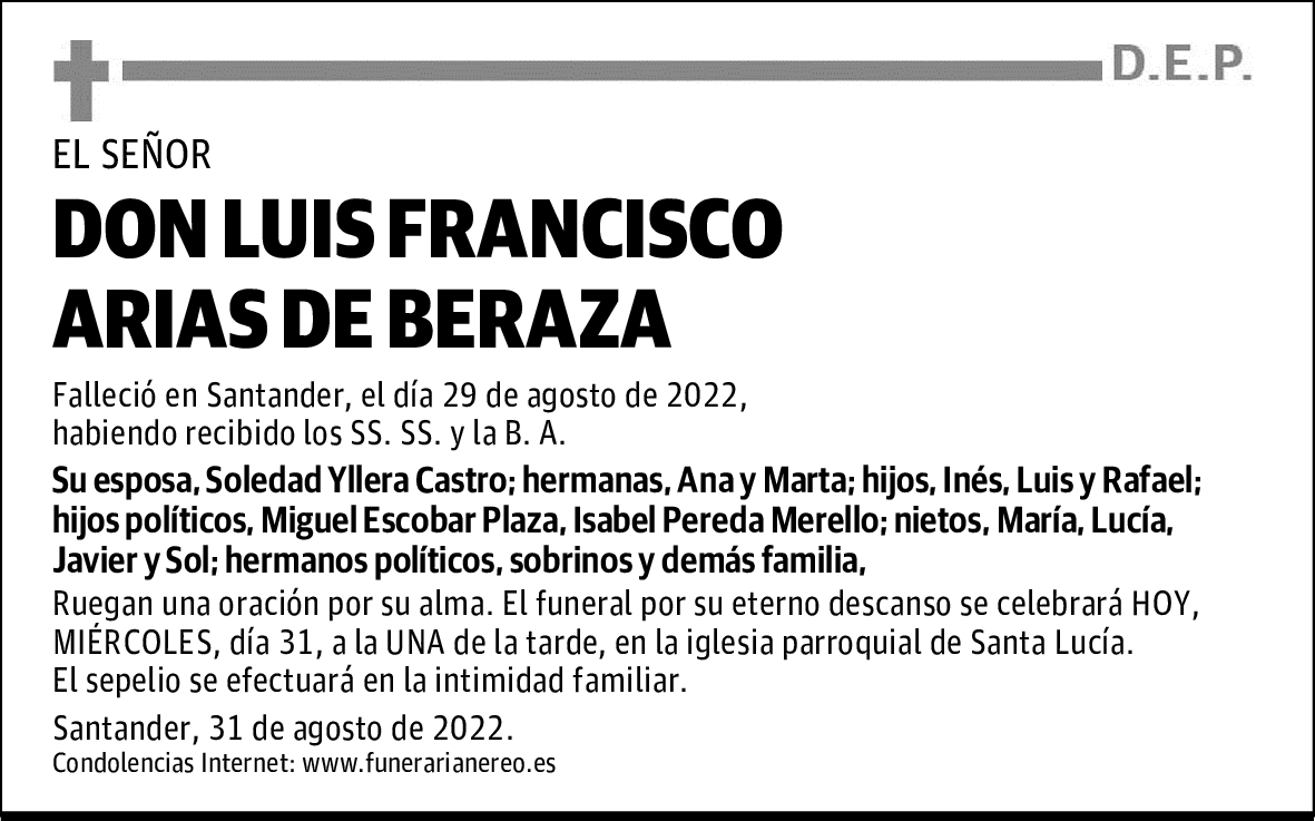 DON LUIS FRANCISCO ARIAS DE BERAZA