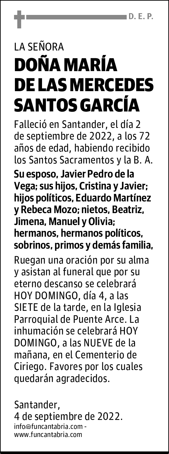 DOÑA Mª DE LAS MERCEDES SANTOS GARCÍA