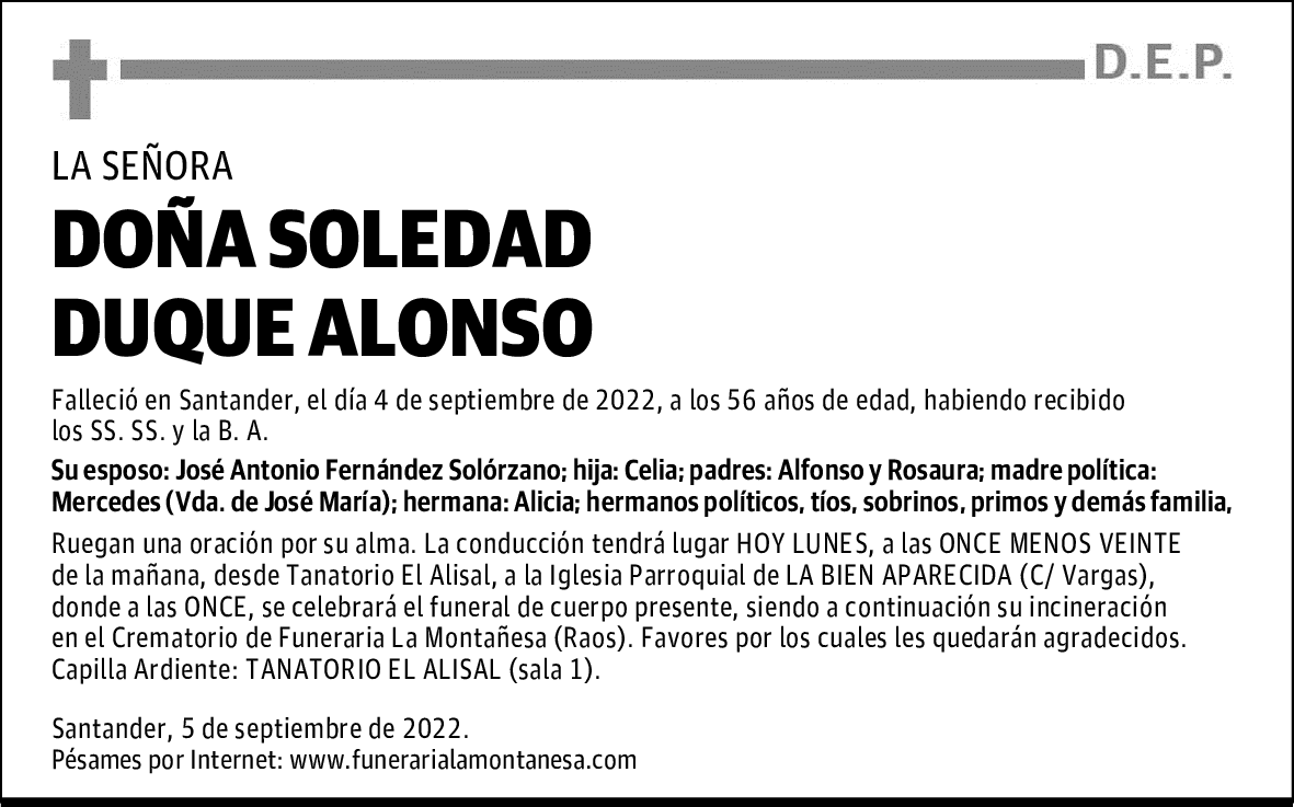 DOÑA SOLEDAD DUQUE ALONSO