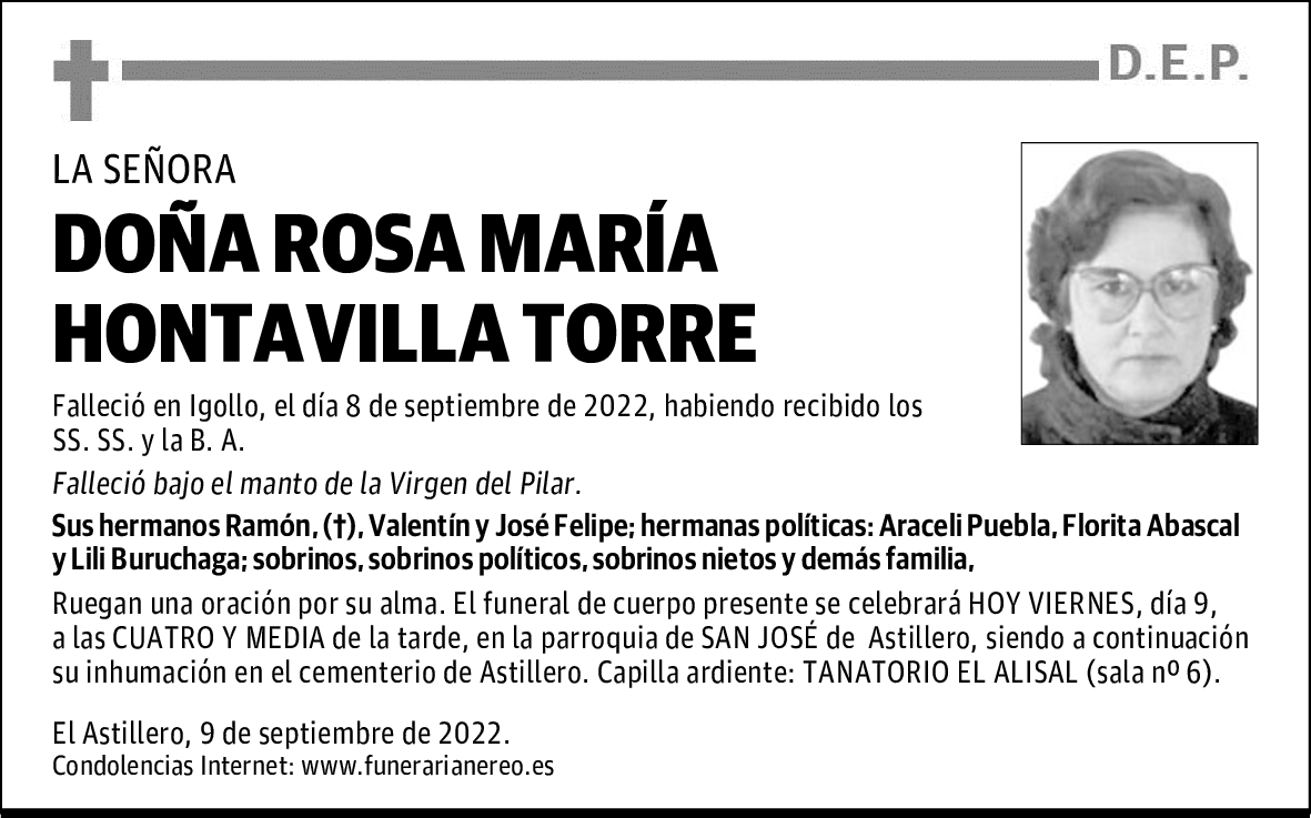 DOÑA ROSA MARÍA HONTAVILLA TORRE