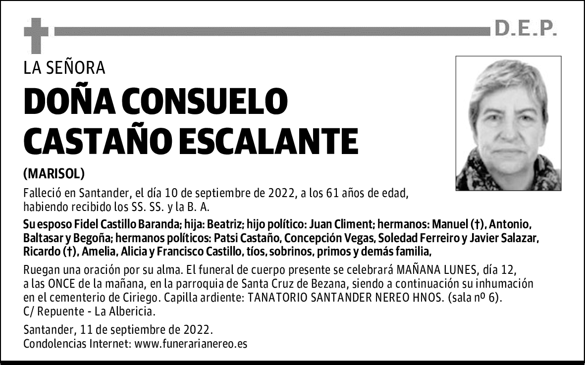 DOÑA CONSUELO CASTAÑO ESCALANTE