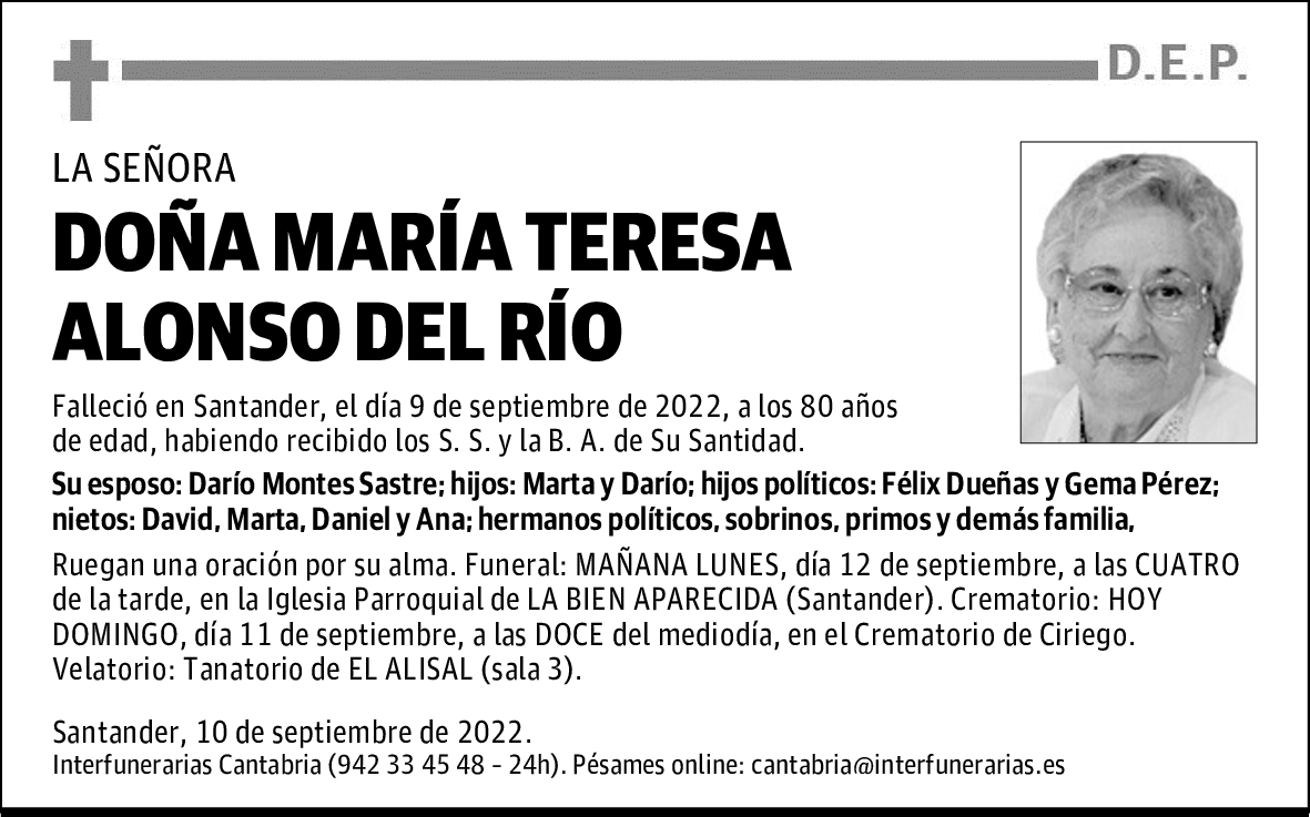 DOÑA MARÍA TERESA ALONSO DEL RÍO