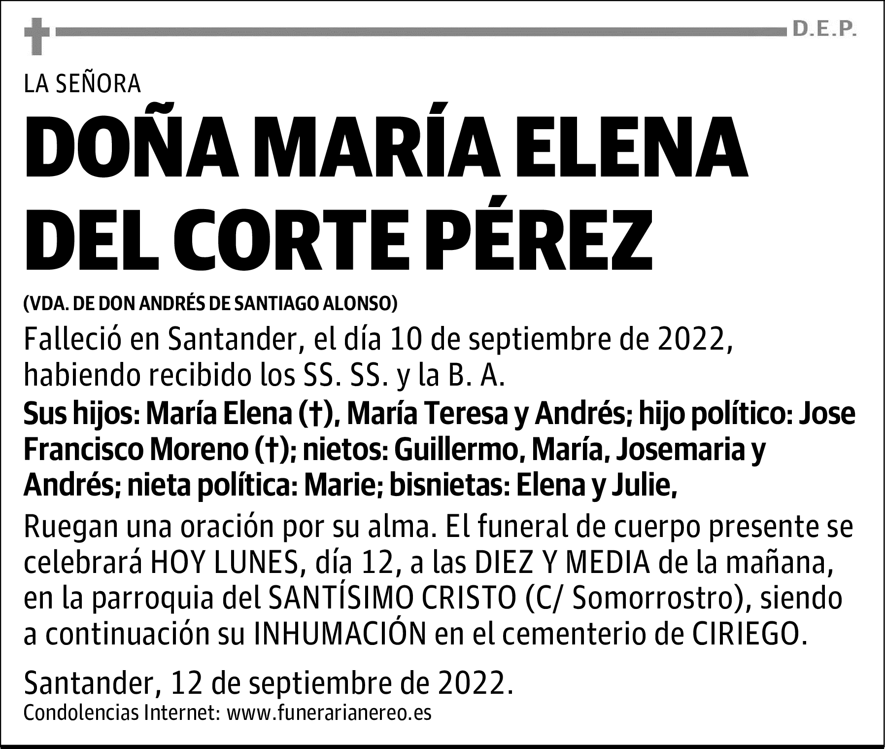 DOÑA MARÍA ELENA DEL CORTE PÉREZ