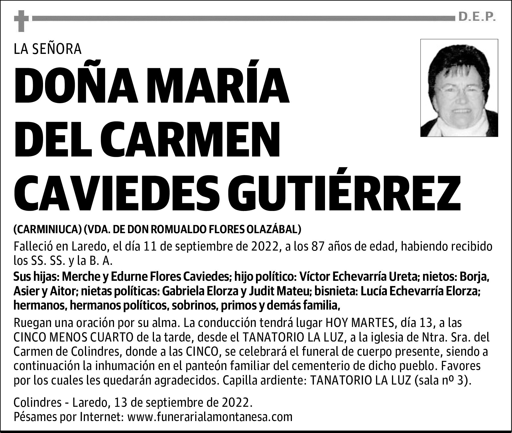 DOÑA MARÍA DEL CARMEN CAVIEDES GUTIÉRREZ