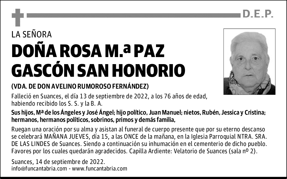DOÑA ROSA M.ª PAZ GASCÓN SAN HONORIO