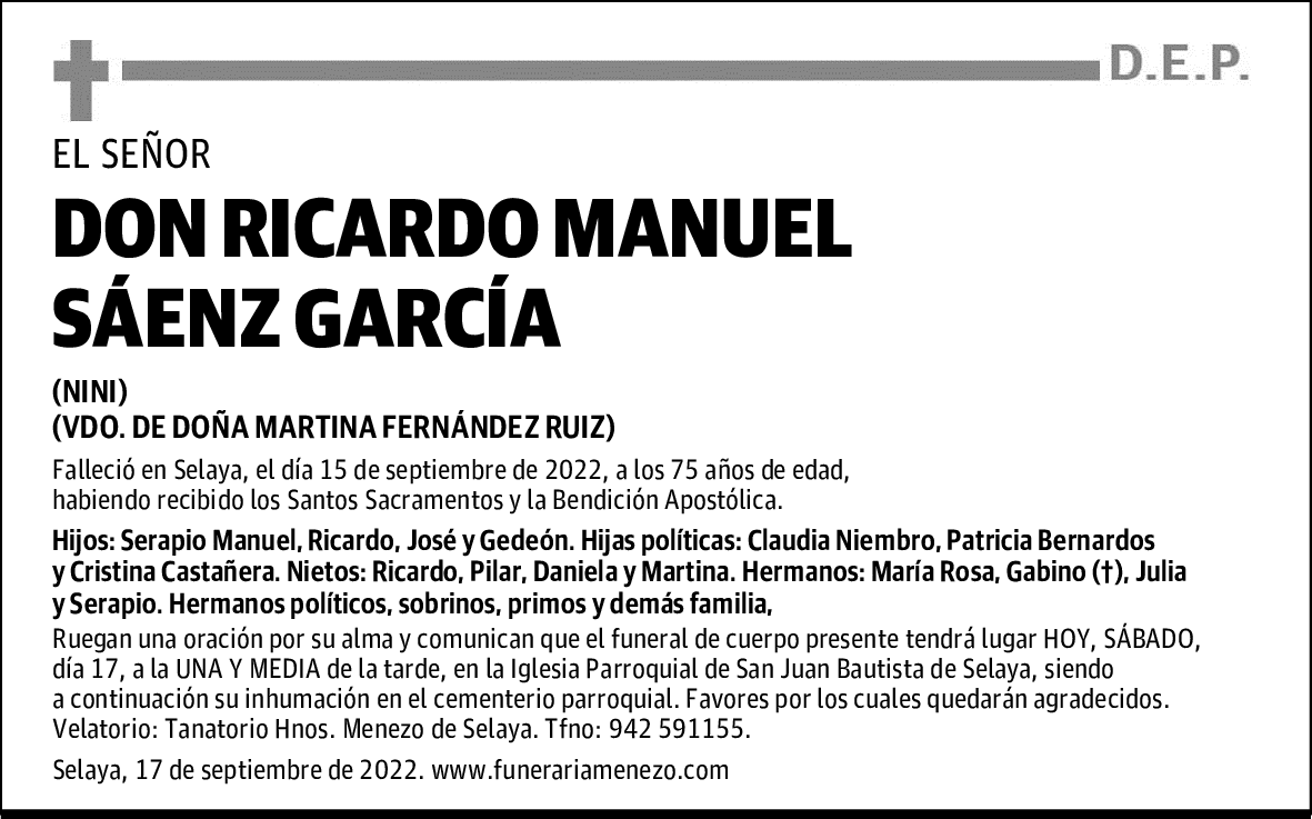DON RICARDO MANUEL SÁENZ GARCÍA