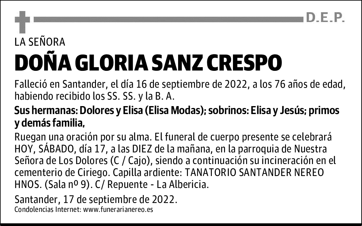 DOÑA GLORIA SANZ CRESPO