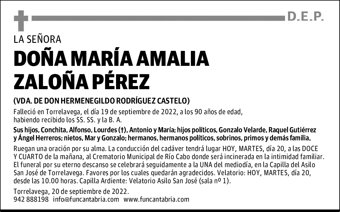 DOÑA MARÍA AMALIA ZALOÑA PÉREZ