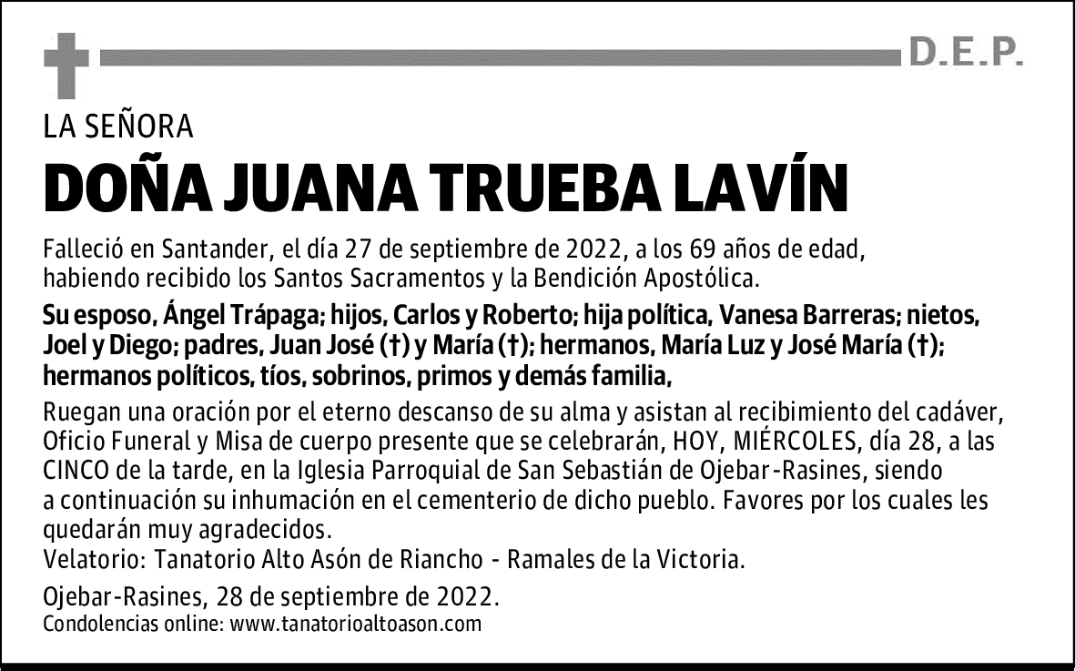 DOÑA. JUANA TRUEBA LAVÍN