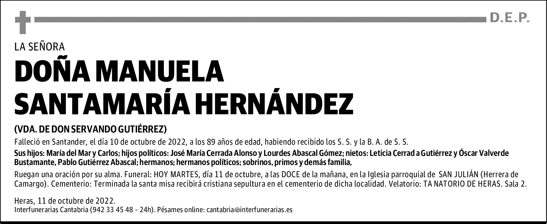 DOÑA MANUELA SANTAMARÍA HERNÁNDEZ