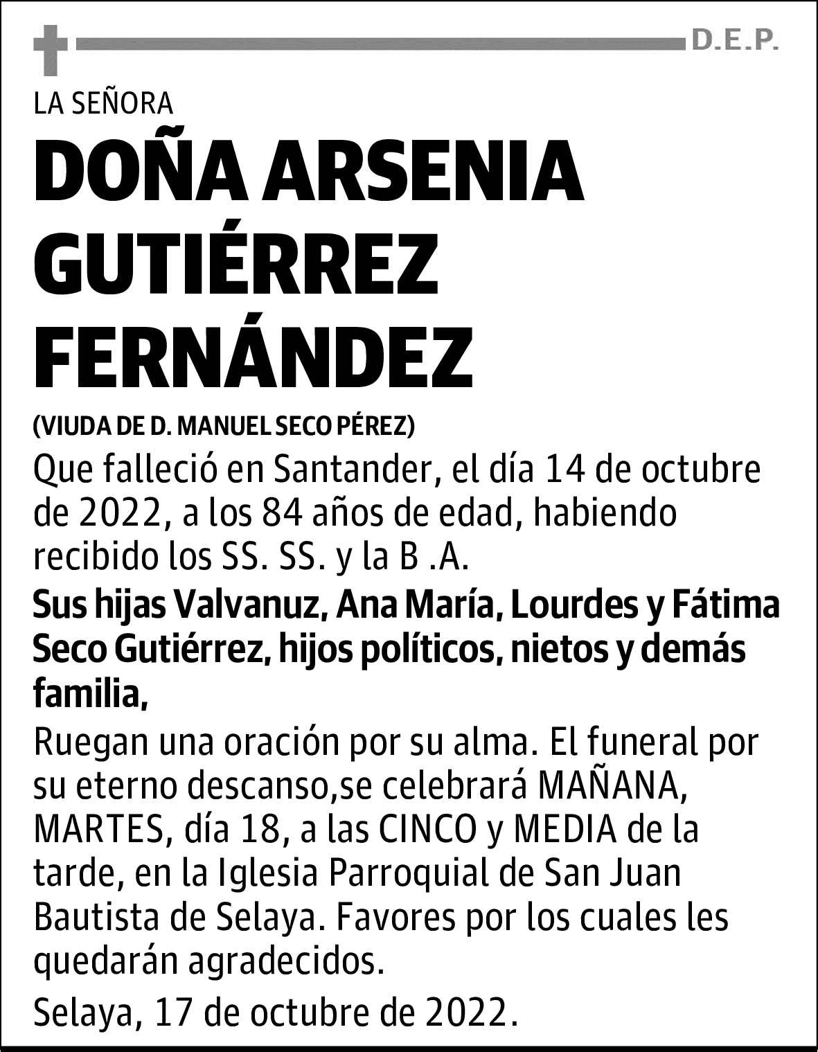 DOÑA ARSENIA GUTIÉRREZ FERNÁNDEZ