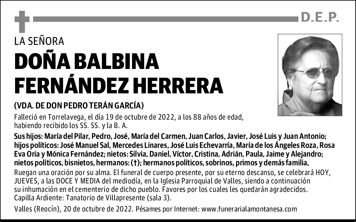 DOÑA BALBINA FERNÁNDEZ HERRERA