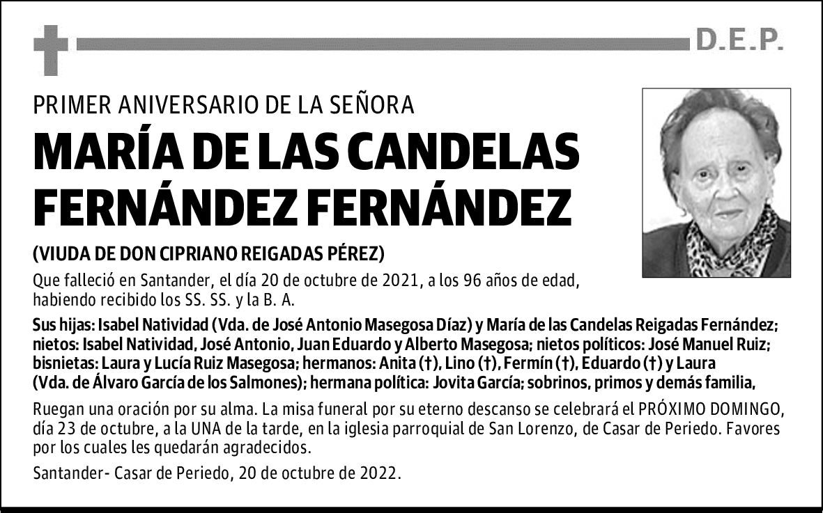 DOÑA Mª DE LAS CANDELAS
FERNÁNDEZ FERNÁNDEZ