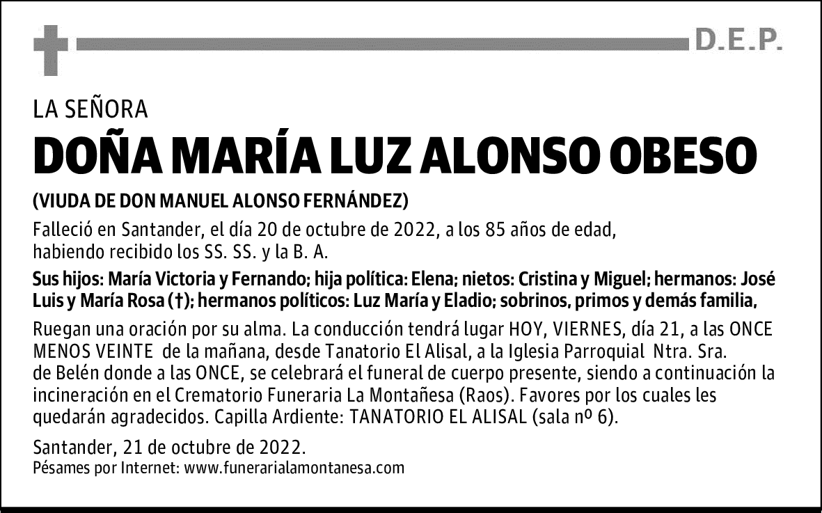 DOÑA MARÍA LUZ ALONSO OBESO