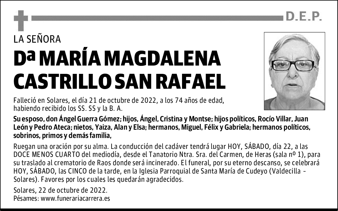 DOÑA MARÍA MAGDALENA CASTRILLO SAN RAFAEL