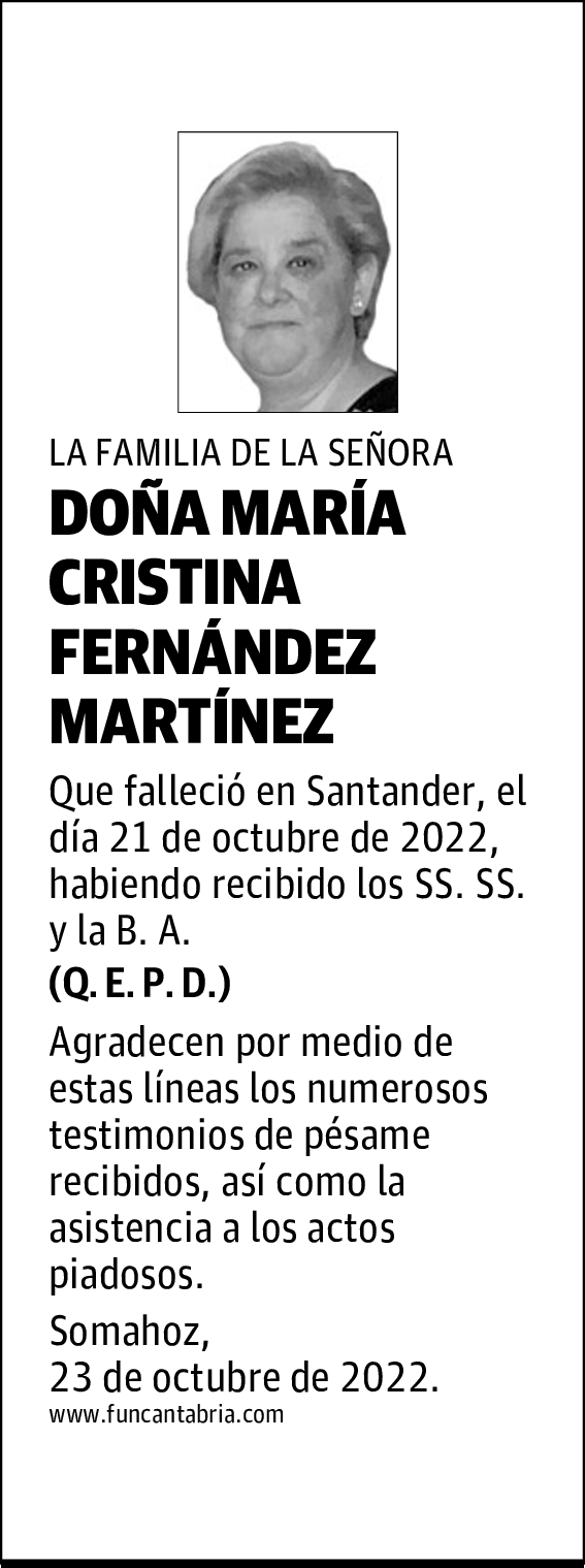 DOÑA M.ª CRISTINA FERNÁNDEZ MARTÍNEZ
