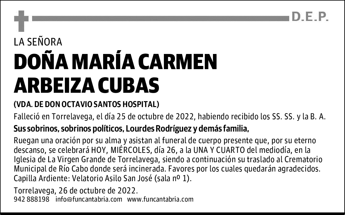 DOÑA MARÍA CARMEN ARBEIZA CUBAS