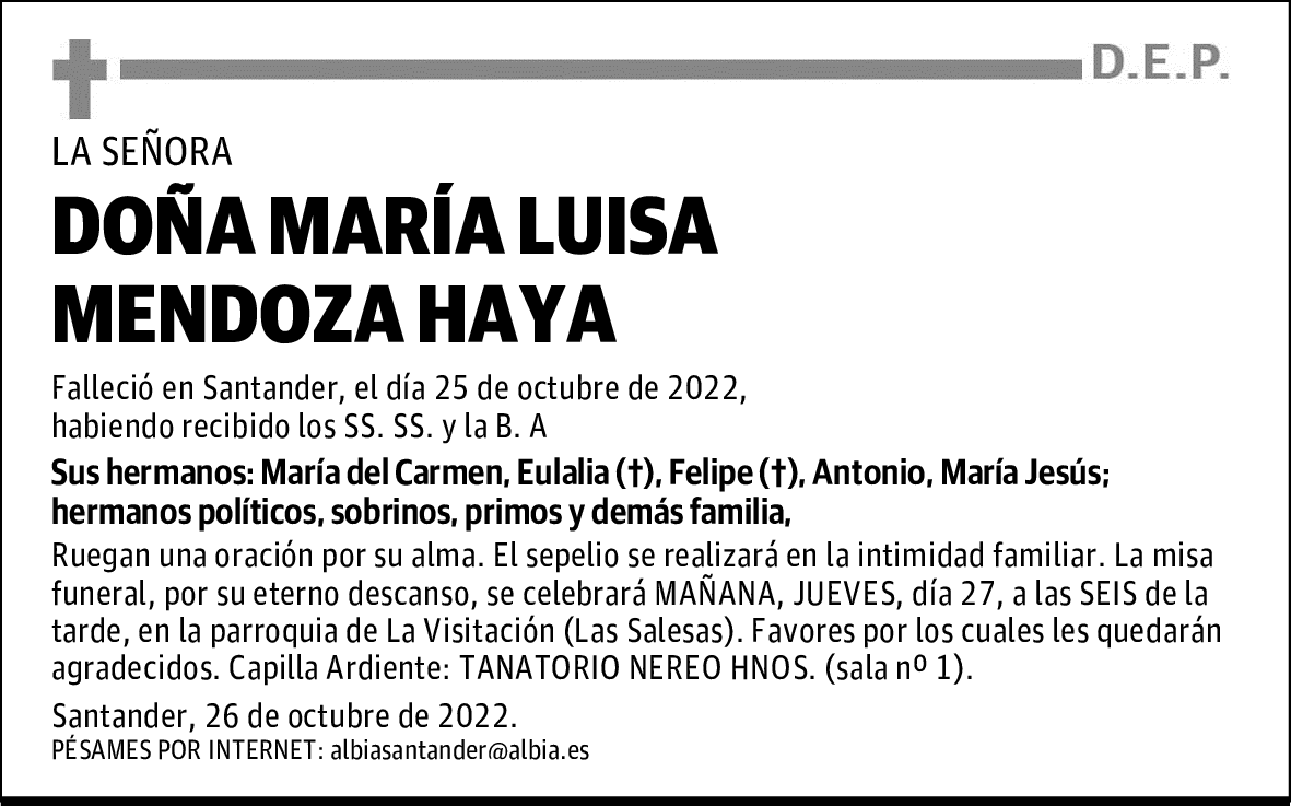 DOÑA MARÍA LUISA MENDOZA HAYA