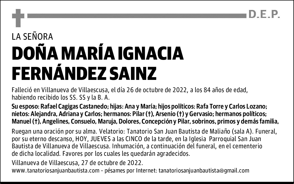 DOÑA MARÍA IGNACIA FERNÁNDEZ SAINZ