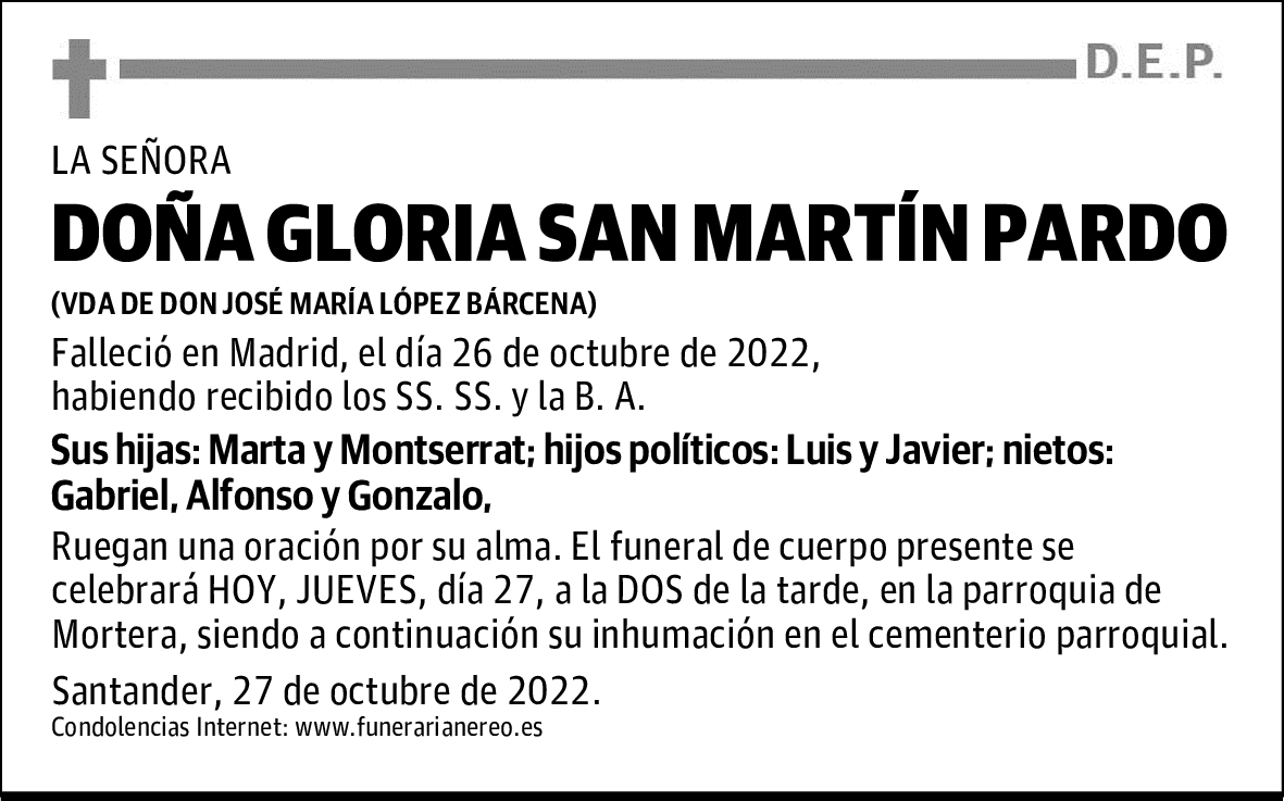 DOÑA GLORIA SAN MARTÍN PARDO