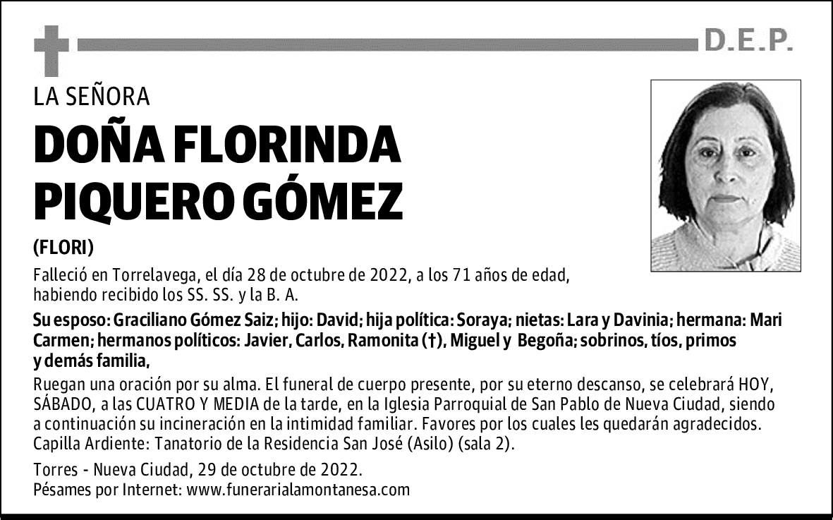 DOÑA FLORINDA PIQUERO GÓMEZ