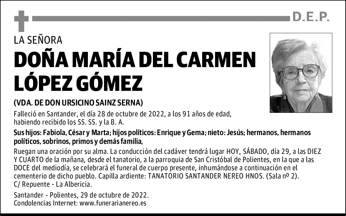 DOÑA MARÍA DEL CARMEN LÓPEZ GÓMEZ