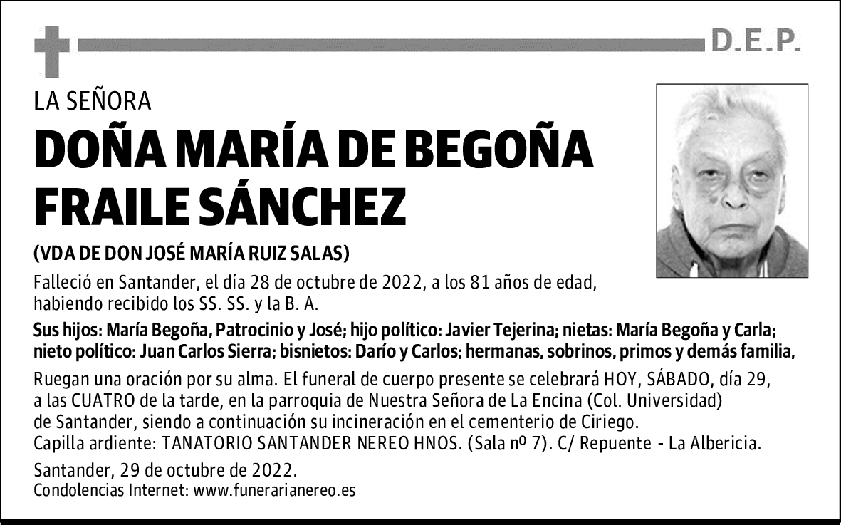 DOÑA MARÍA DE BEGOÑA FRAILE SÁNCHEZ