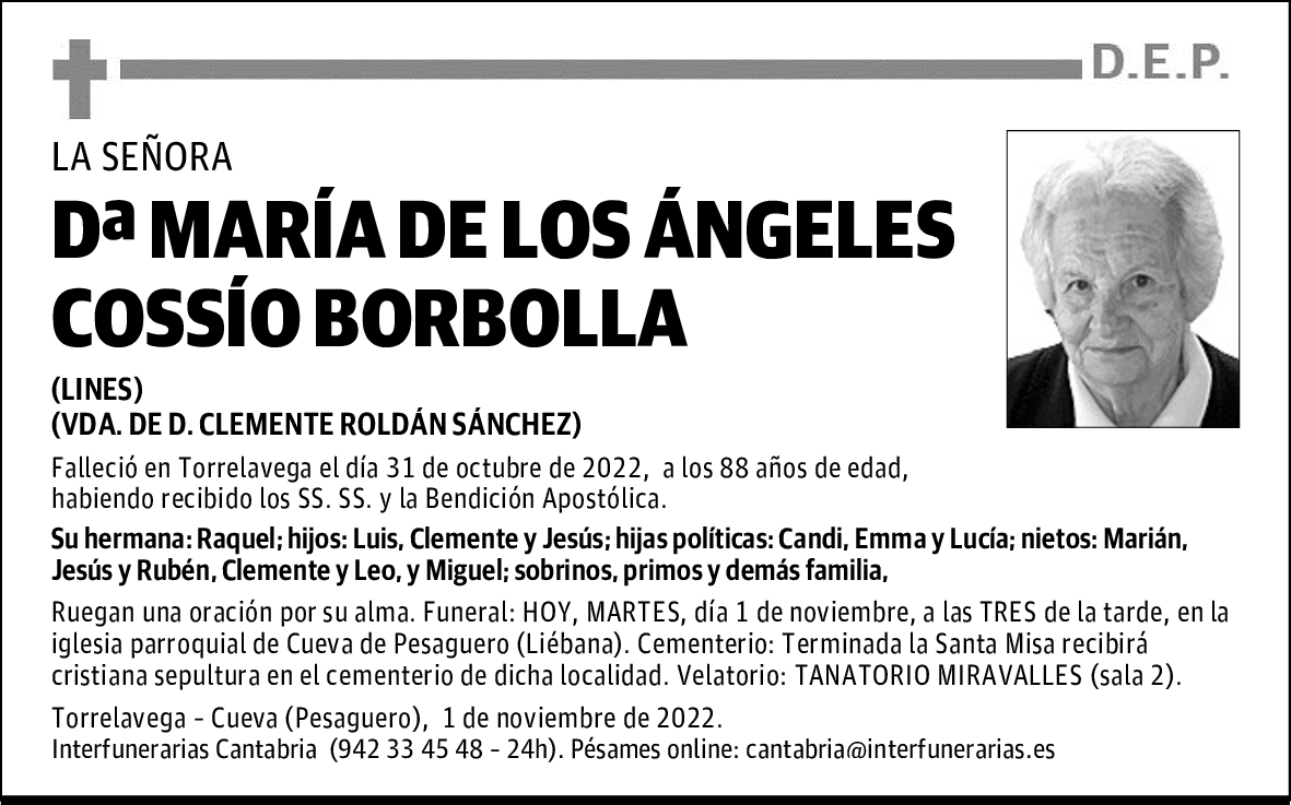 Dª. Mª. DE LOS ÁNGELES COSSÍO BORBOLLA