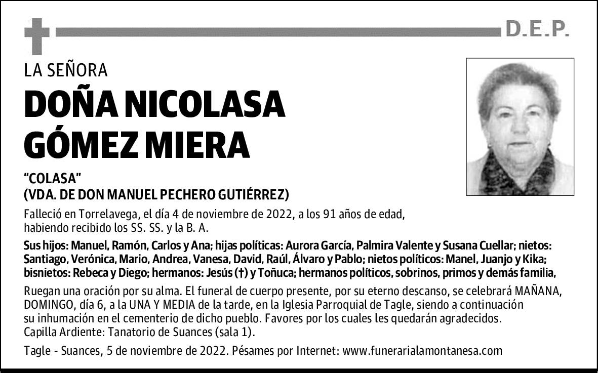 DOÑA NICOLASA GÓMEZ MIERA