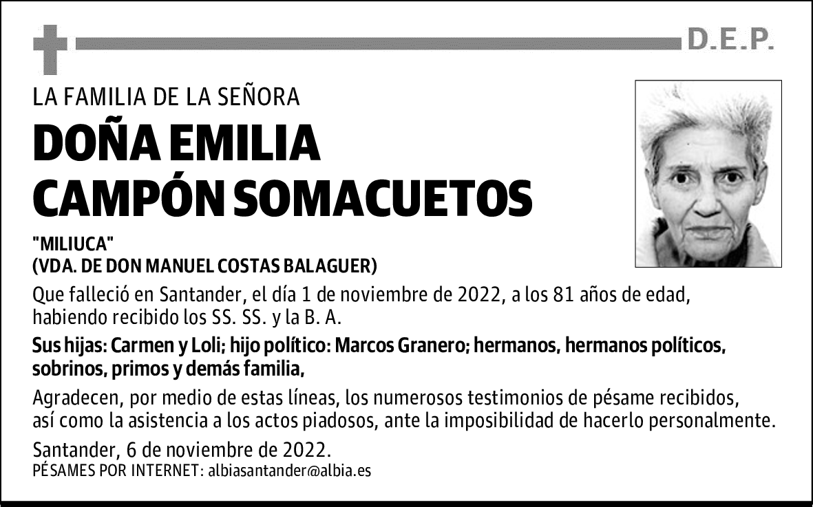 DOÑA EMILIA CAMPÓN SOMACUETOS